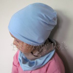 czapka dla dzieci 45-komin komplet dwustronna beżowa brązowa niebieska błękitna beanie dzianinowa chłopiec dziewczynka _03