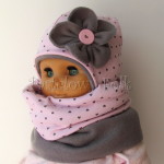 dziecko-czapka 67c- szara, różowa w serduszka brązowe kwiat, polar komin komplet-02