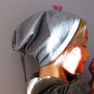 dziecko-czapka dla dziewczynki 06-retro pastelowa szara różowa dzianinowa wiosenna jesienna zimowa czapeczka komin opaska kokardka-02