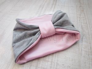 dziecko-opaska chustka komin dla dziewczynki 16-retro pastelowa szara różowa dzianinowa wiosenna jesienna zimowa komplet-02