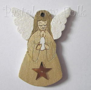 SWIETA choinka-zawieszka 21_ bilecik drewniany mały aniołek ze swieczka brokat zimowa świąteczna biała złota_01